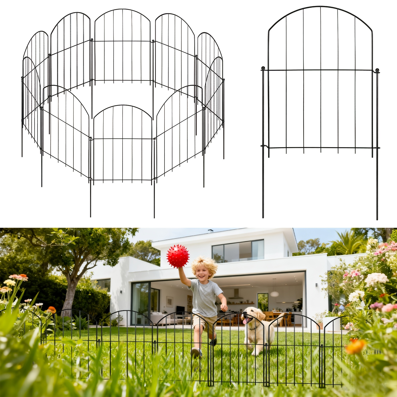【3d】 10pcs Decorative Metal Garden Fence, Black Arched Outdoor Lawn Edging Panels, Plant Border Barrier For Yard, Patio, Flower Bed And Pathway