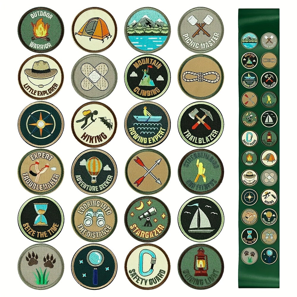 Image of 24pcs Camping Iron On Patches 2.17 Inch Adventure Outdoor Hiking Embroidered Patches Decoration Iron On Motif Applique Decor For Diy Costume Hats Backpack Camping Party Favors(retro)