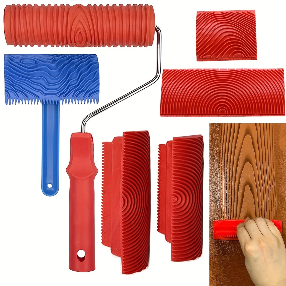 

6pcs Wood Graining Tool Set, Fake Wood Grain Roller Painting Tool With Handle Diy Rubber Graining Tool Paint Look Like Wood For Wall Room Art Paint Decoration