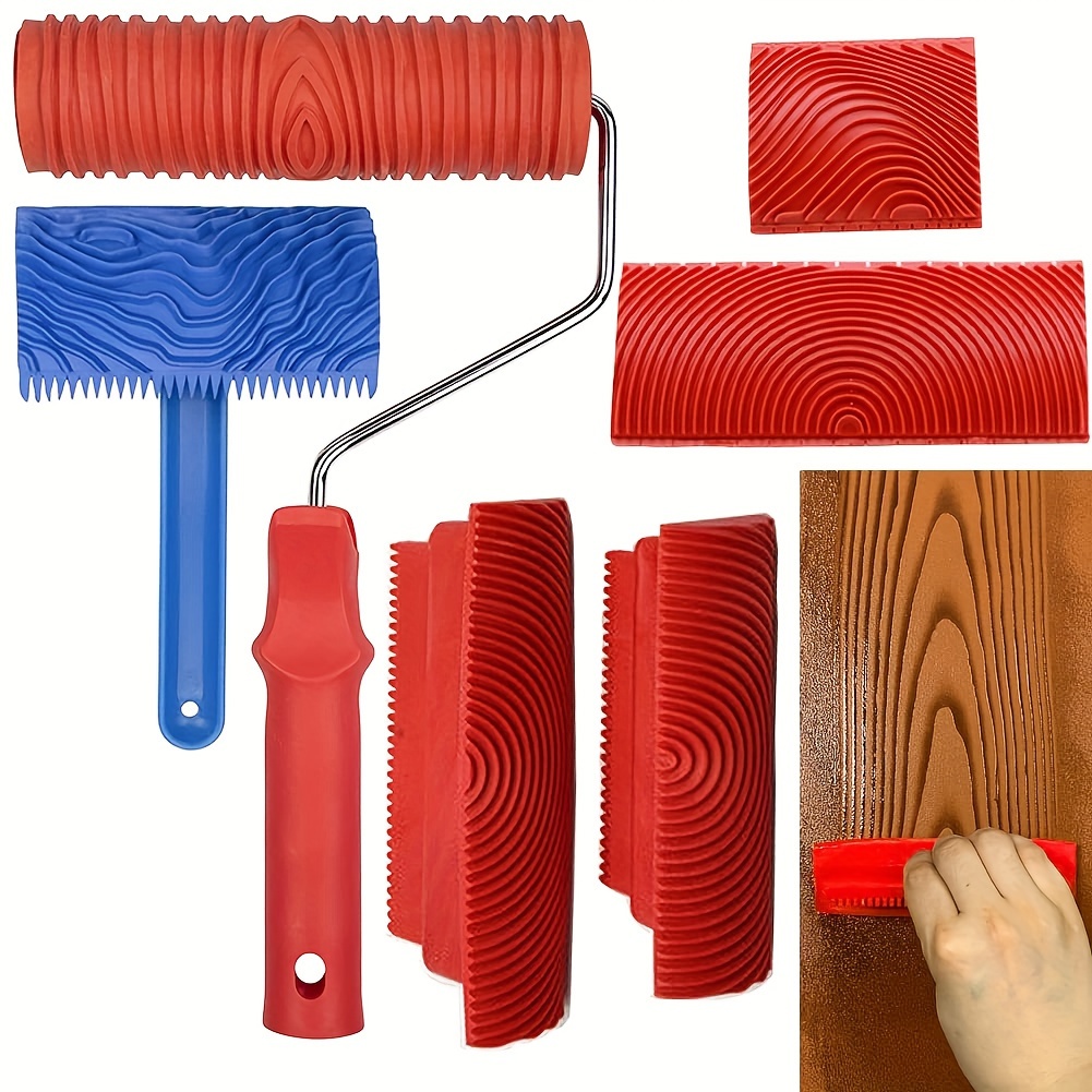 

Ensemble d'Outils de Grainage sur Bois, 6pcs Rouleau de Grainage Bois avec Poignée Outil de Peinture en Caoutchouc DIY Effet de Peinture Ressemblant à pour Décoration Murale et