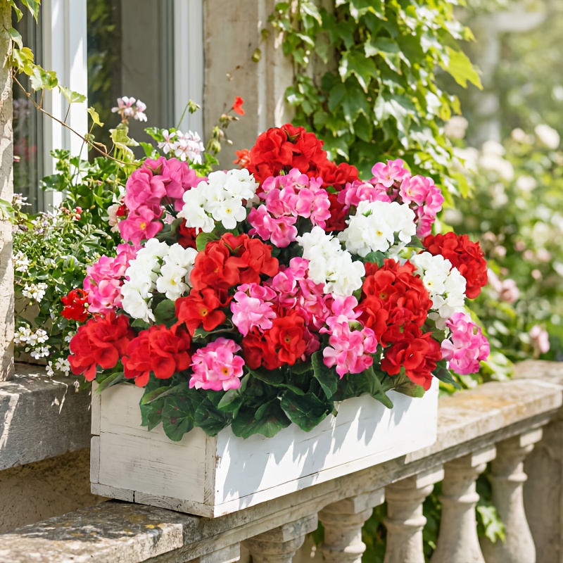 6 bundles of artificial geranium bouquets made of faux flowers suitable for home decor weddings flower boxes outdoor courtyards window frame decorations   outdoor garden arrangements spring and summer decorations hanging displays