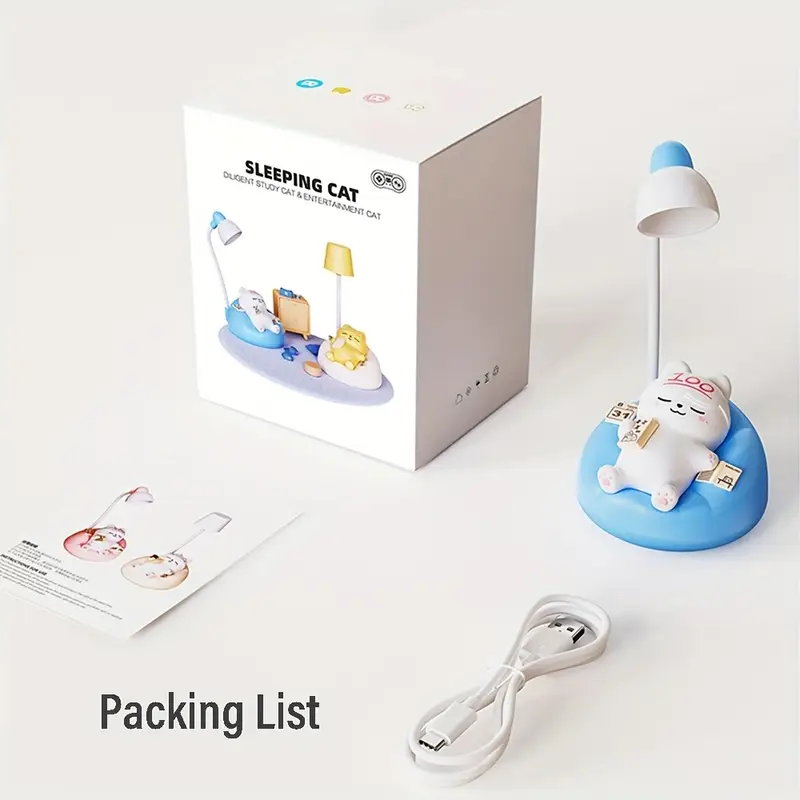 1 soft cat night light usb rechargeable bedside lamp for 3 levels of brightness adjustment bedside light sleep lamp for stress relief lamp for the office holiday gift Product details 0