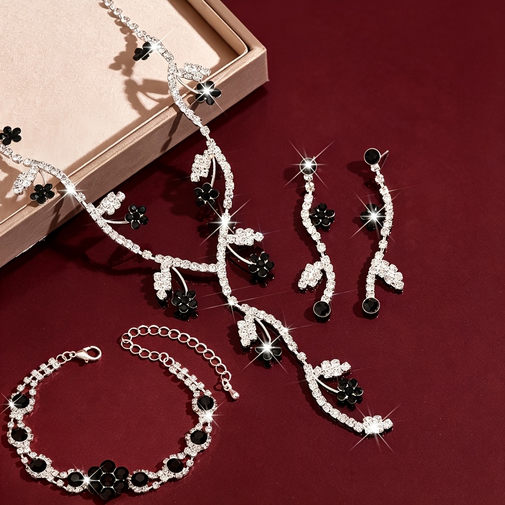Elegant Women's Rhinestone Floral Jewelry Set, Gift Ready