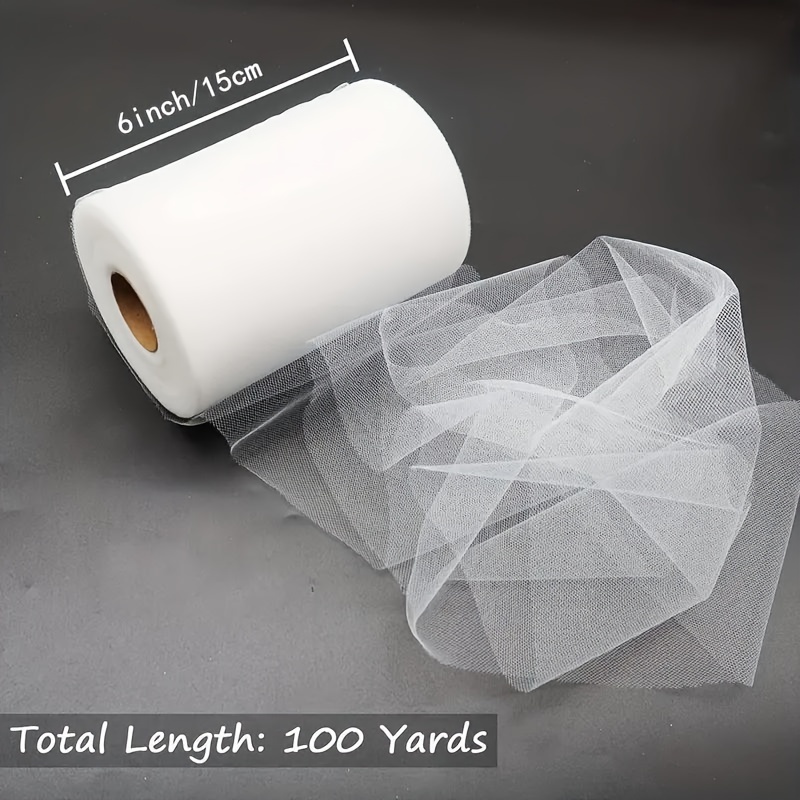 Image of 1pc White Tulle Fabric Roll For Diy Tutu Skirts, Bows, Dresses & Party Decor - 6 Inches X 100 Yards, Fine Mesh With Neat Edge & , Perfect For Crafting And Sewing Projects