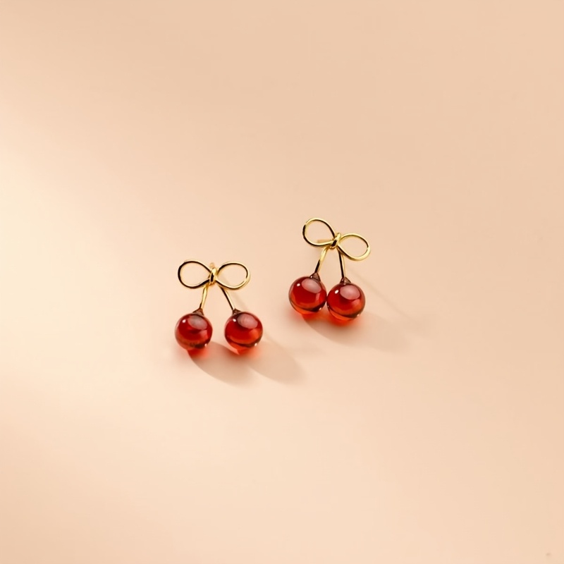 Cherry Wine Red Ear Studs for Women — Fresh Fruit Theme