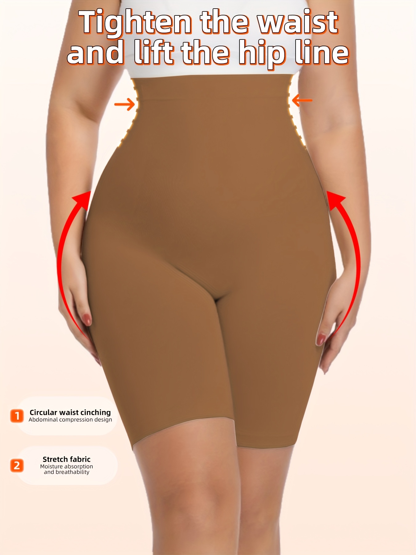 1pc Plus Size Women'S High-Waisted Shaper Shorts, Tummy Control and Butt Lifter, Thigh Slimmer, Knit Polyamide Fabric, Solid Color, High Support Body Shaper