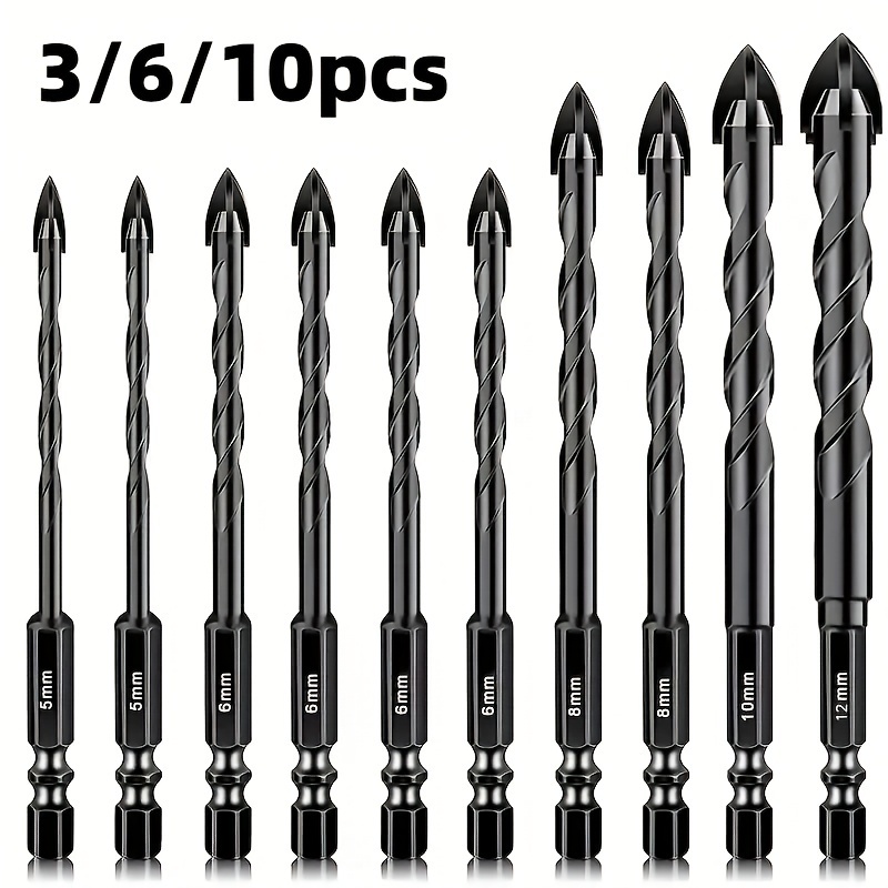 

3/6/10pcs Masonry Drill Bits, Concrete Drill Bit Set For Tile, Brick, Glass, Plastic And Wood, Carbide Drill Bits For Use With Tile, Wall Mirror, Concrete Or Brick Wall Pavers