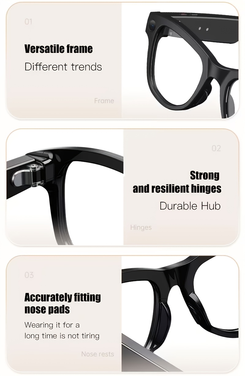 Hot New Release - AI Video Smart Glasses, Equipped with an 800W Ultra-wide HD Camera, Suitable for Vlog Shooting, One-click Photo Capture to Preserve Beautiful Moments, 1200P HD Video Recording, 32GB Built-in Large Storage, with Charging Case