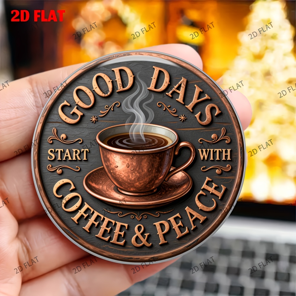 TEMU 1pc 2d A With Coffee And Peace - Round Metal Durable Magnet, High-, Suitable For Fridge, Whiteboard, Cabinet And Storage Cabinet Decoration, Or