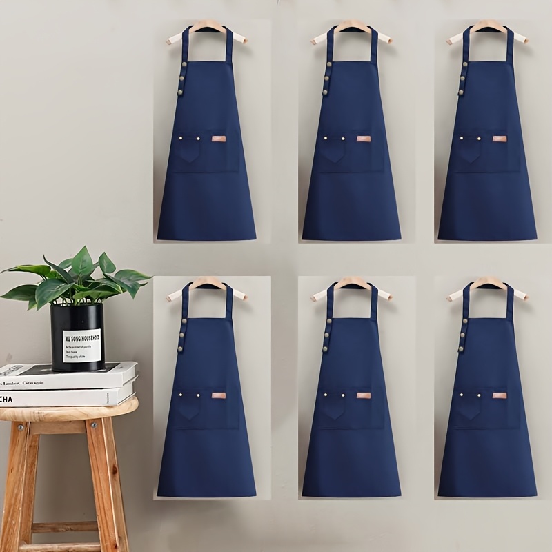 TEMU 6 piezas delantal personalizado con logo, logo exquisito estampado, bordado, moda, cuello ajustable, salón de peluquería, restaurante, té de