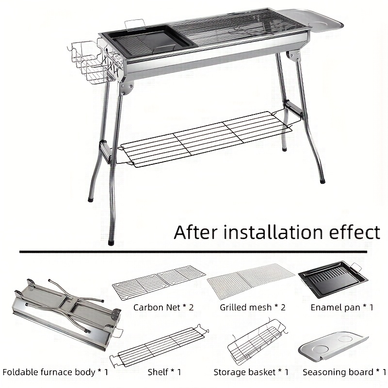 Grand barbecue de luxe pour les rassemblements à domicile et le camping, doté d'un grand gril en acier inoxydable, d'un barbecue portable pliable en charbon de bois adapté au camping, aux voyages, au parc et à la plage. Les fêtes de barbecue en plein air.