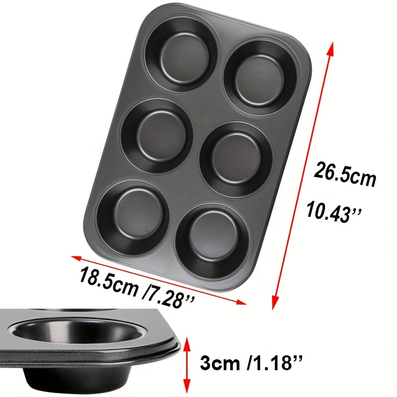 TEMU Muffin Tray Cupcake Baking Pan, 6-cup Nonstick Carbon Steel Muffin Tins Cupcake Tin Bakeware Accessories