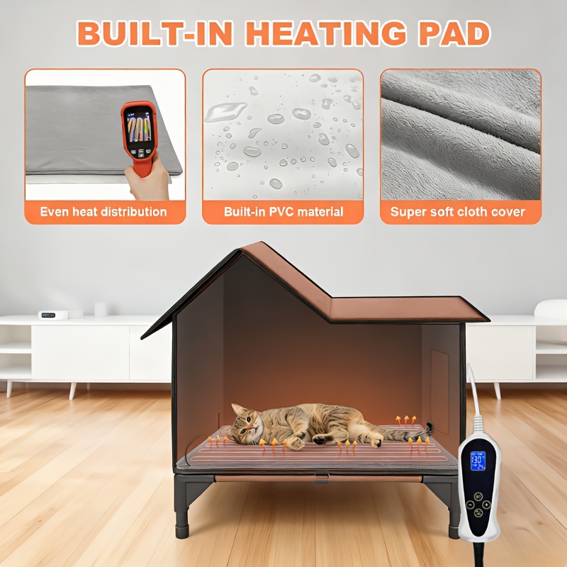3 in 1 design heated cat house with pet heating pad elevated bed sturdy structure cat cave cat beds supplies for indoor cats safe outdoor cat shelter cat condo kitten supplies   gifts for men women kids girls cat stuff clearance 7