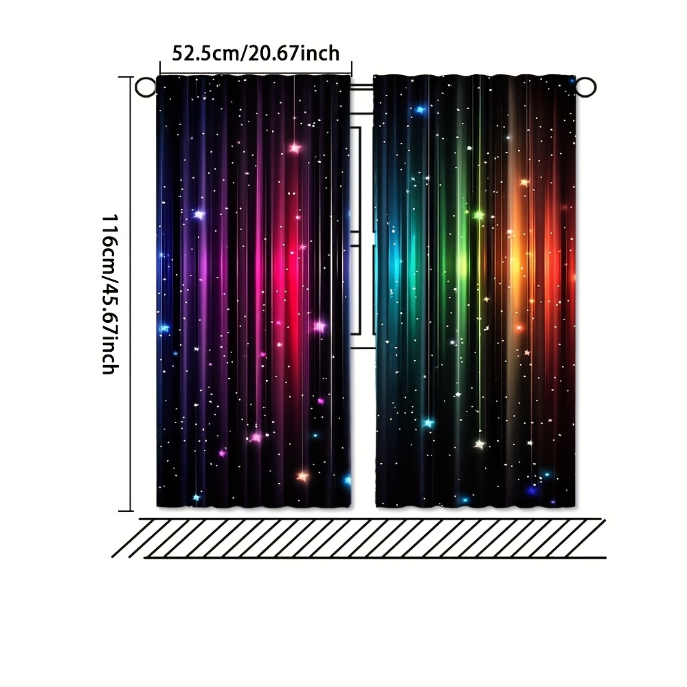 TEMU 2pcs Starry Sky Curtains - 100% Polyester Semi-translucent Rod Pocket Window Drapes With Vibrant Space Print, Machine Washable, 3 Sizes
