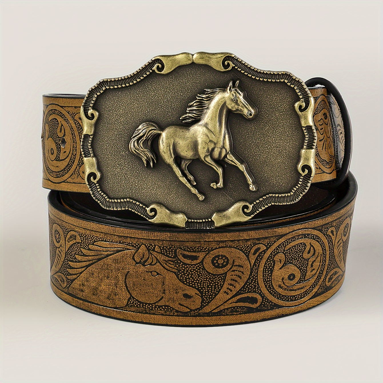 Western Horse Buckle Faux Leather Belt | Cowboy Vintage Style | 1PC Men main image 3