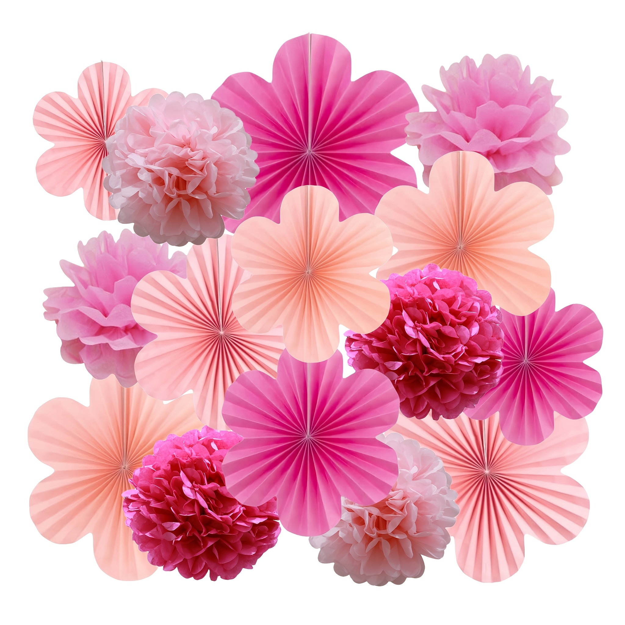 Image of 15 Pink And Rose Red Paper Flower Ball Decorations, No Charging Required - Perfect For Halloween, Christmas, New Year, Birthday Parties, And Party Decor