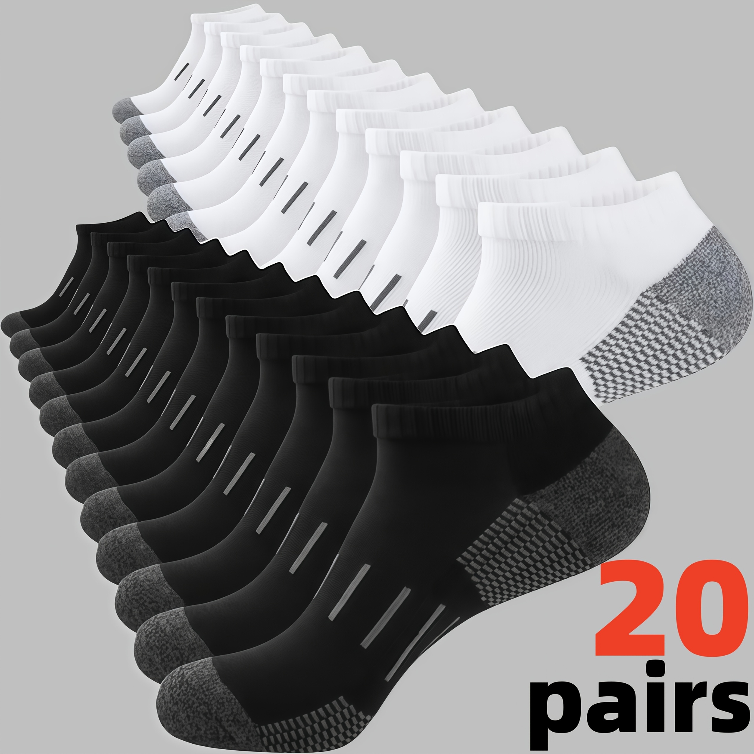 TEMU 20 Pairs Of Men's Sports Socks, Breathable And Sweat-absorbent, Suitable For , Business Socks, Men's Crew Socks, Outdoor Casual Sports Socks,