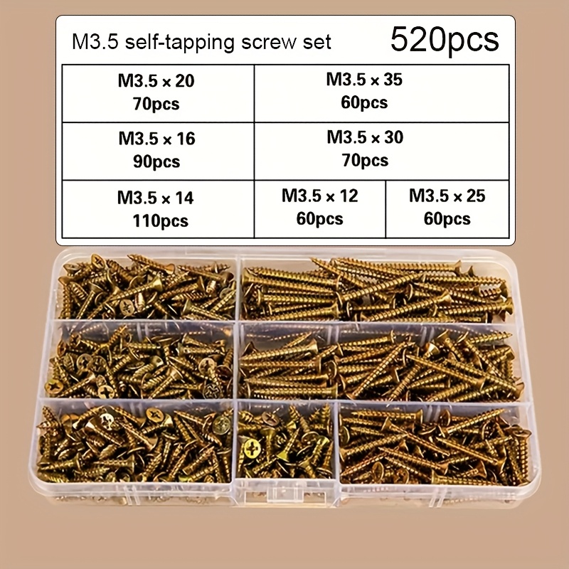 TEMU 520pcs M4 Self-tapping Screw Combination Kit, Self-tapping Wood Screws, Metal Self-tapping Screws. Furniture Screws