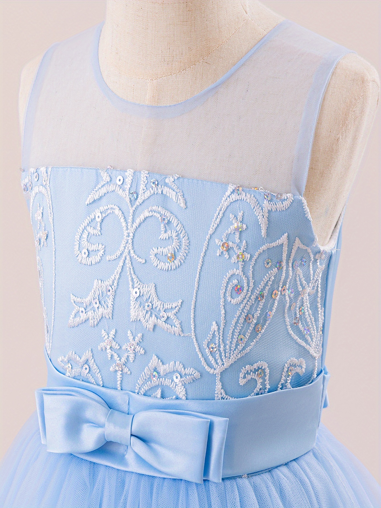 Robe Velours Et Tulle Pour Fille – Robe De Princesse Avec Broderie Florale – Pour Noël, Fête, Mariage – Taille 3 à 12 Ans
