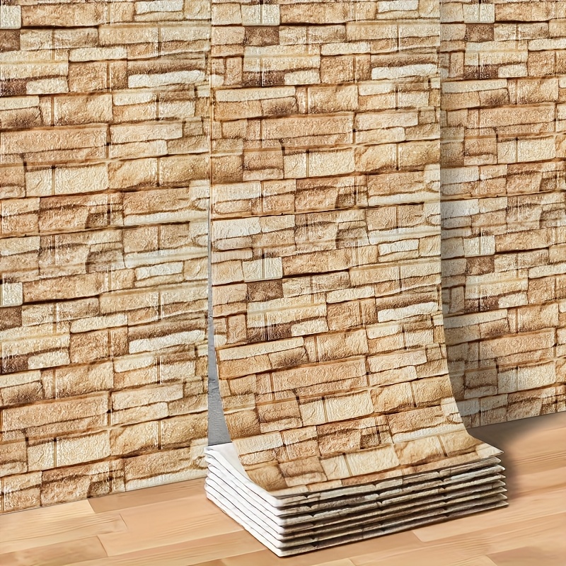 E-shop 3D Schaumstoff Wandfliesen Tapete, Selbstklebende Ziegelmuster Wandpaneele, Strukturiertes Design, Heimdekoration Wandaufkleber, Abziehen und