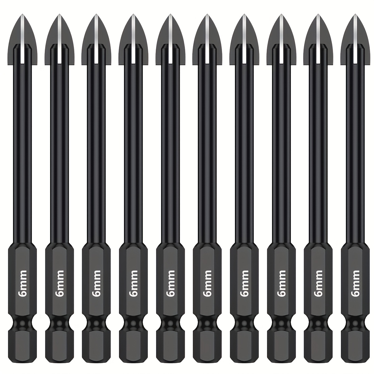 

10pcs Tile & Porcelain Drill Bit Set, 6mm Full-grinding Alloy Bits For Glass, Marble - Electric Screwdriver Tools, Waterproof/sand-resistant, Mirror, Drilling Tool