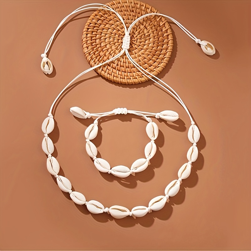 2pcss Fashion Artificial Shell Necklace 2pcs Set Bohemian Style Women's Multi-functional Neck Chain Beach Vacation Collarbone Chain