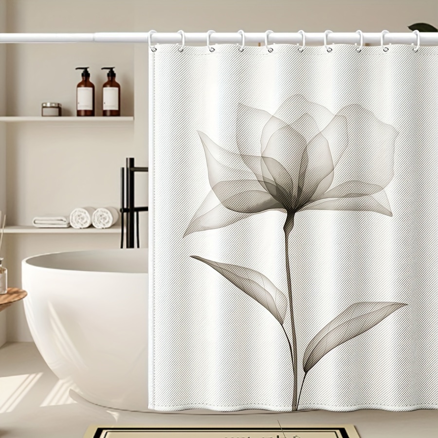 

1pc Flower Pattern Shower Curtain, Waterproof And Mildew Resistant Bathroom Partition Curtain With Hooks, Bathroom Accessories, Bathroom Decor