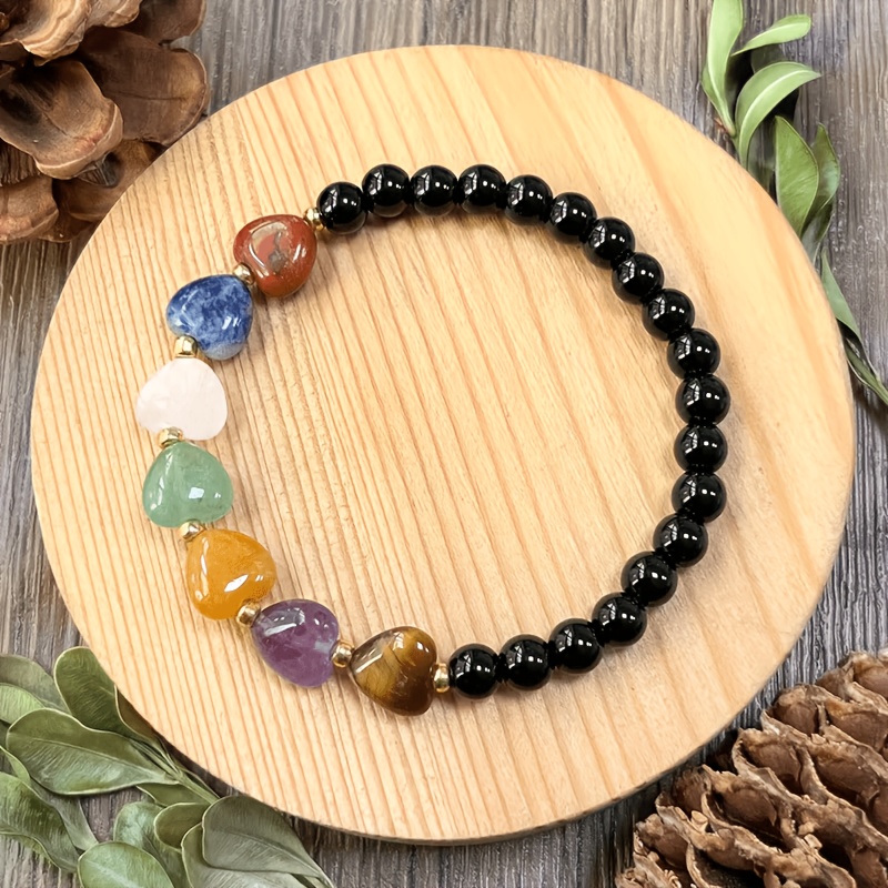 TEMU 1pc Natural Stone -color Heart-shaped Bracelet, Bohemian , Includes, Eye, Green Aventurine, Heart Chakra Jewelry, Vibrant And , Suitable For Men