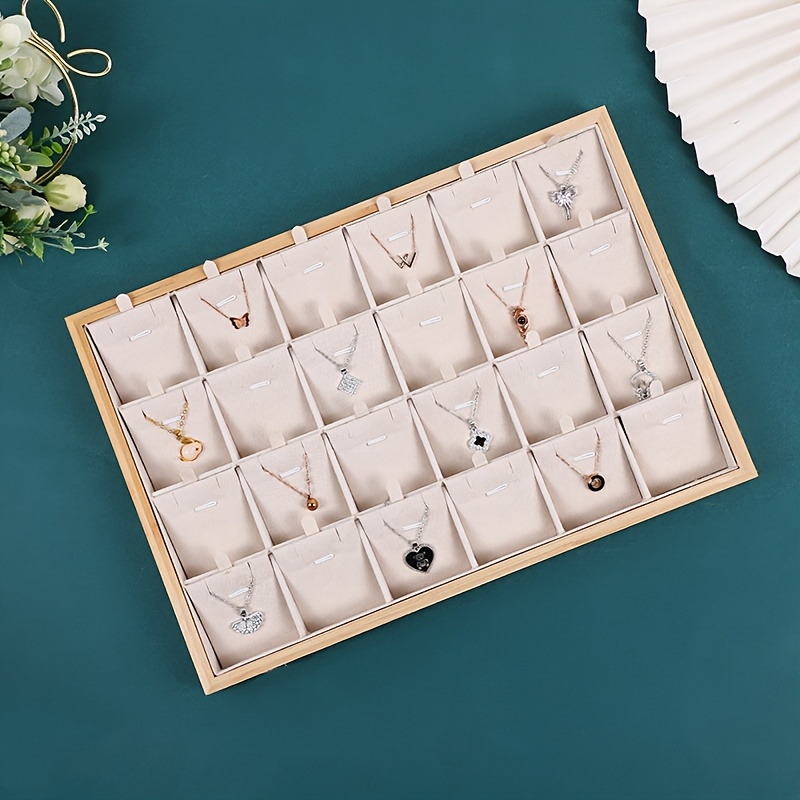 Image of 1pc, Jewelry Stand, Bamboo Wood 24-slot Pendant Necklace Tray, Storage Tray For Stud Earrings, Hoop Earrings, Bracelets, Pendant Tray, Jewelry Display Prop, Jewelry Towers