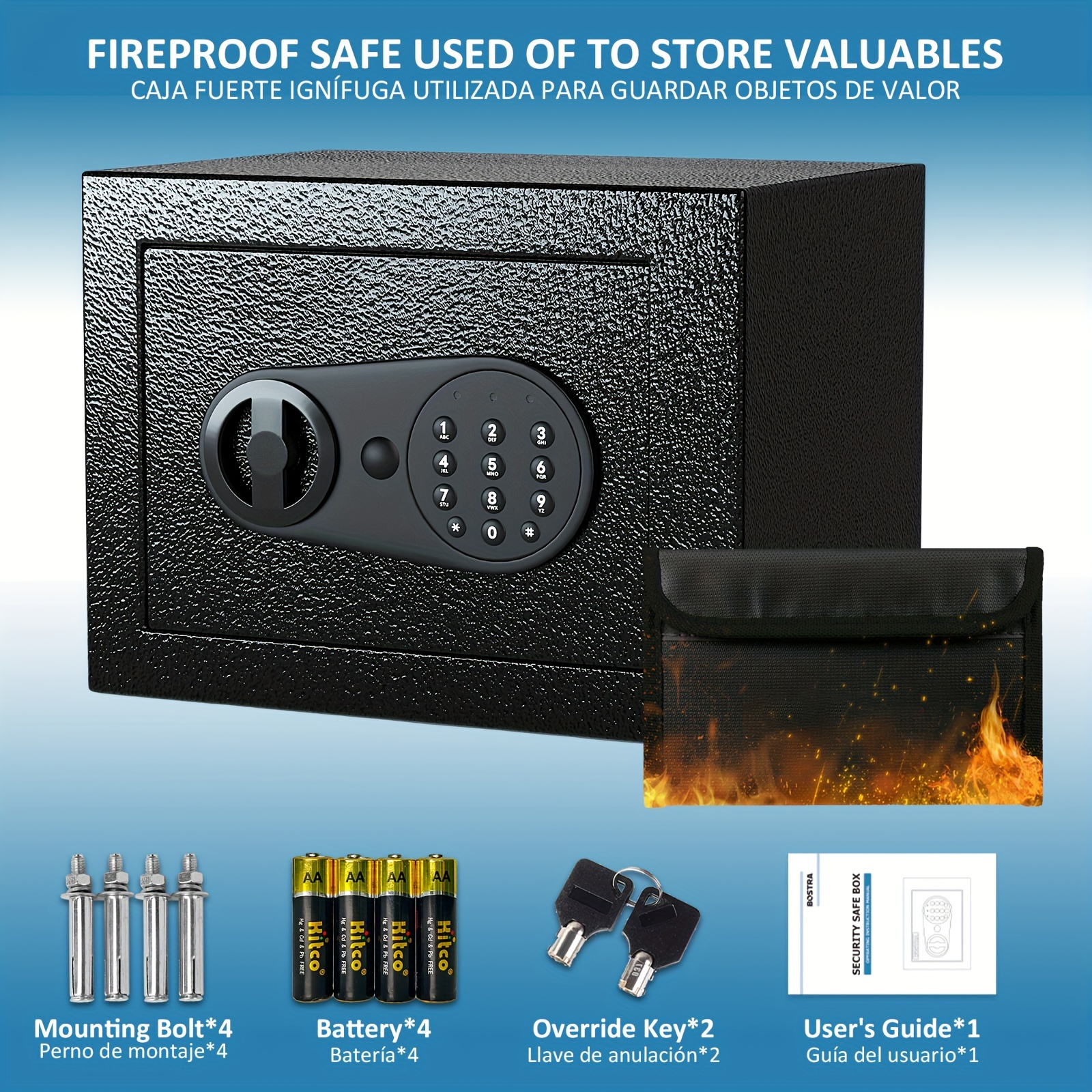 

1pc With Sensor Light | Fireproof & Waterproof | 0.23 Cubic Feet | Digital Lock With Dual : Password & Key