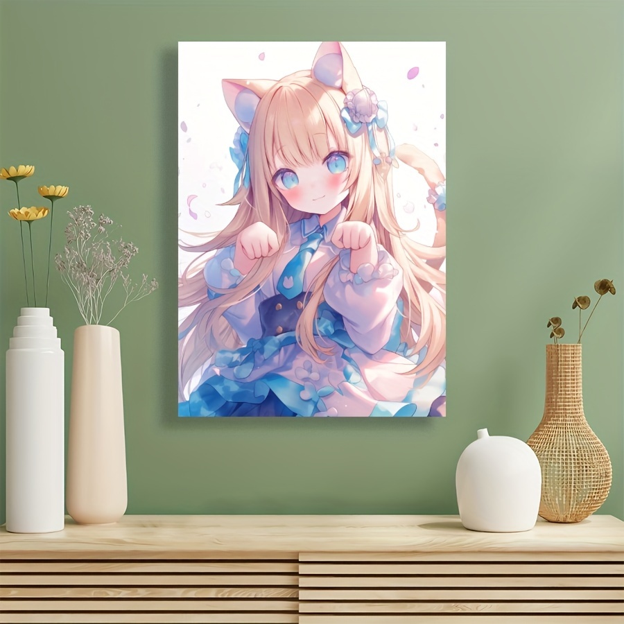 

Charming Kawaii Cat Girl Canvas Art Print - Modern Anime Wall Decor For Living Room, Bedroom, Cafe & More - Perfect Gift Idea, Unframed