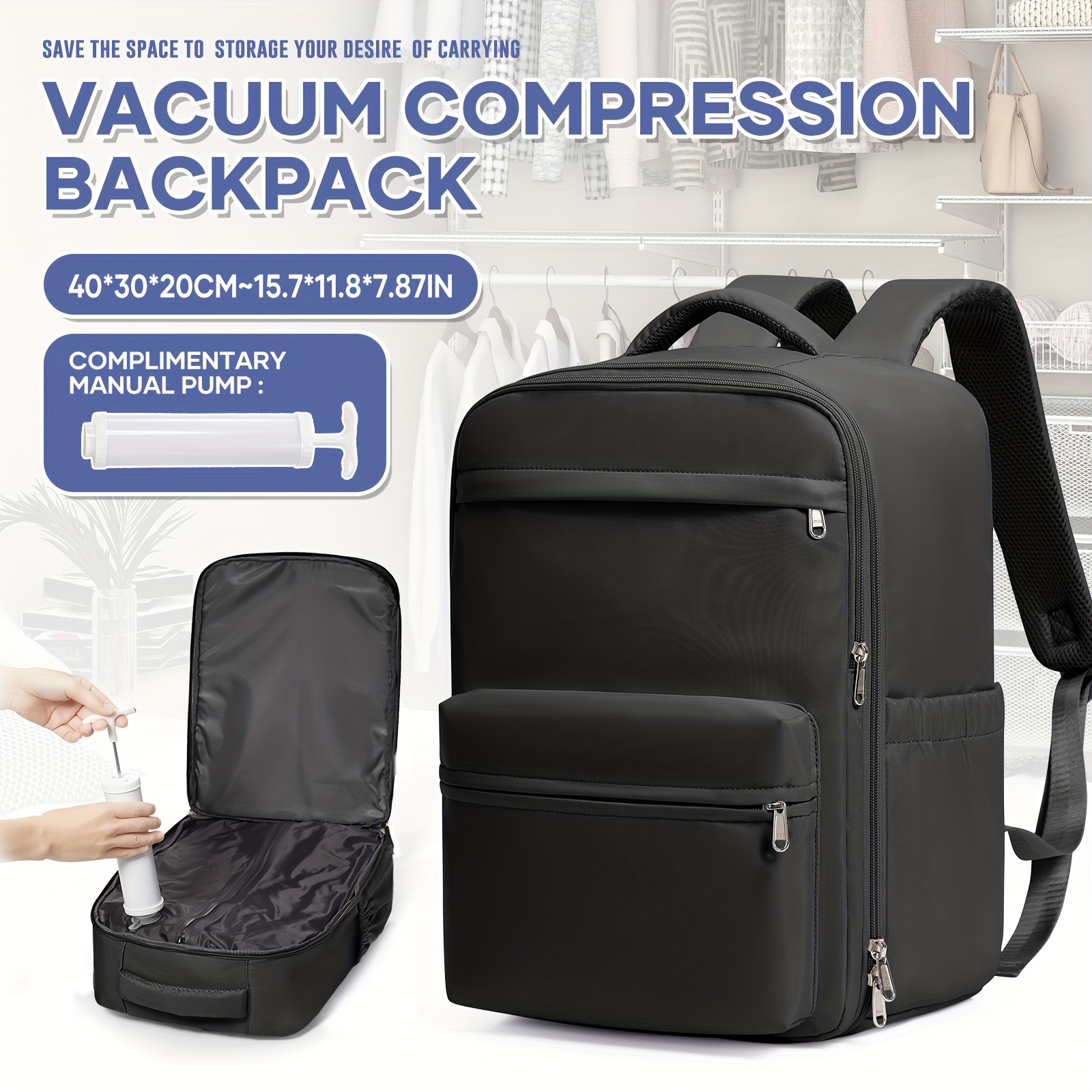 E-shop Damen Rucksack Vakuum-Rucksack 40x30x20cm Ryanair Kabinengröße Handgepäck mit Vakuum-Kompressionssystem Ryanair Handgepäck Reiserucksack