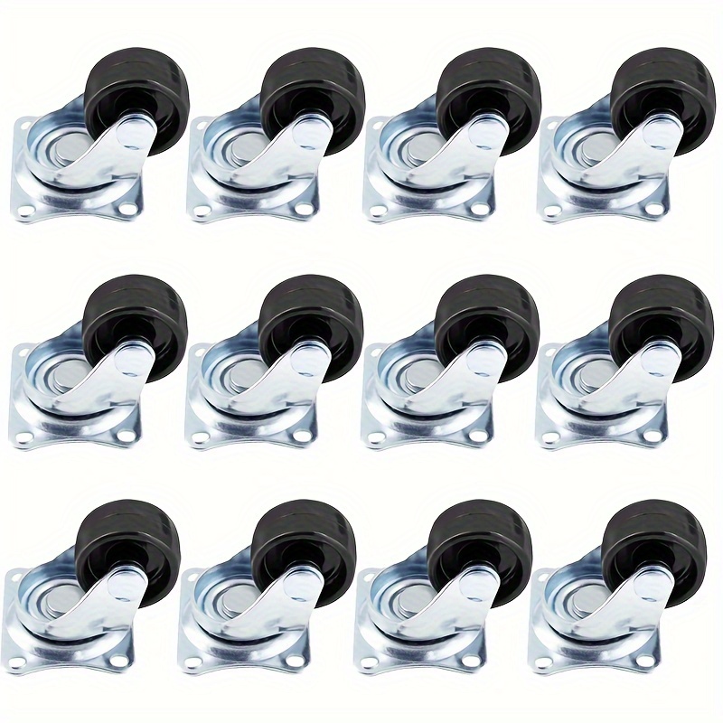 

12-pack 1-inch Small Swivel Caster Wheels, Polished Metal & Plastic, Rubber Base, Rotating For Smooth Movement, For Commercial & Home Use