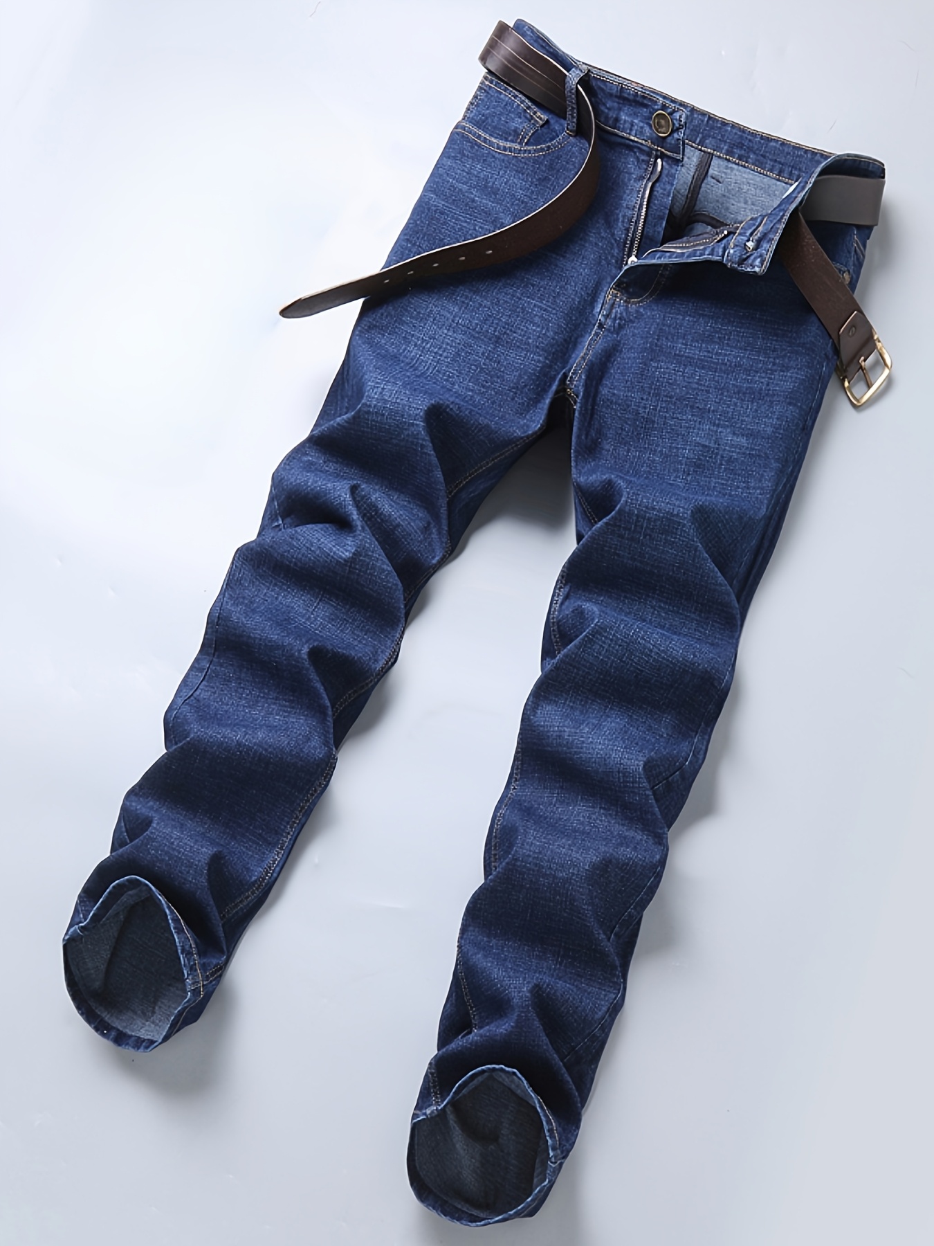 Men's Plus Size High-Quality Business Casual Jeans - Light Blue, Stretch Denim with Golden-Tone Button Detail, Comfortable & Durable for All Seasons, PLUS SIZE