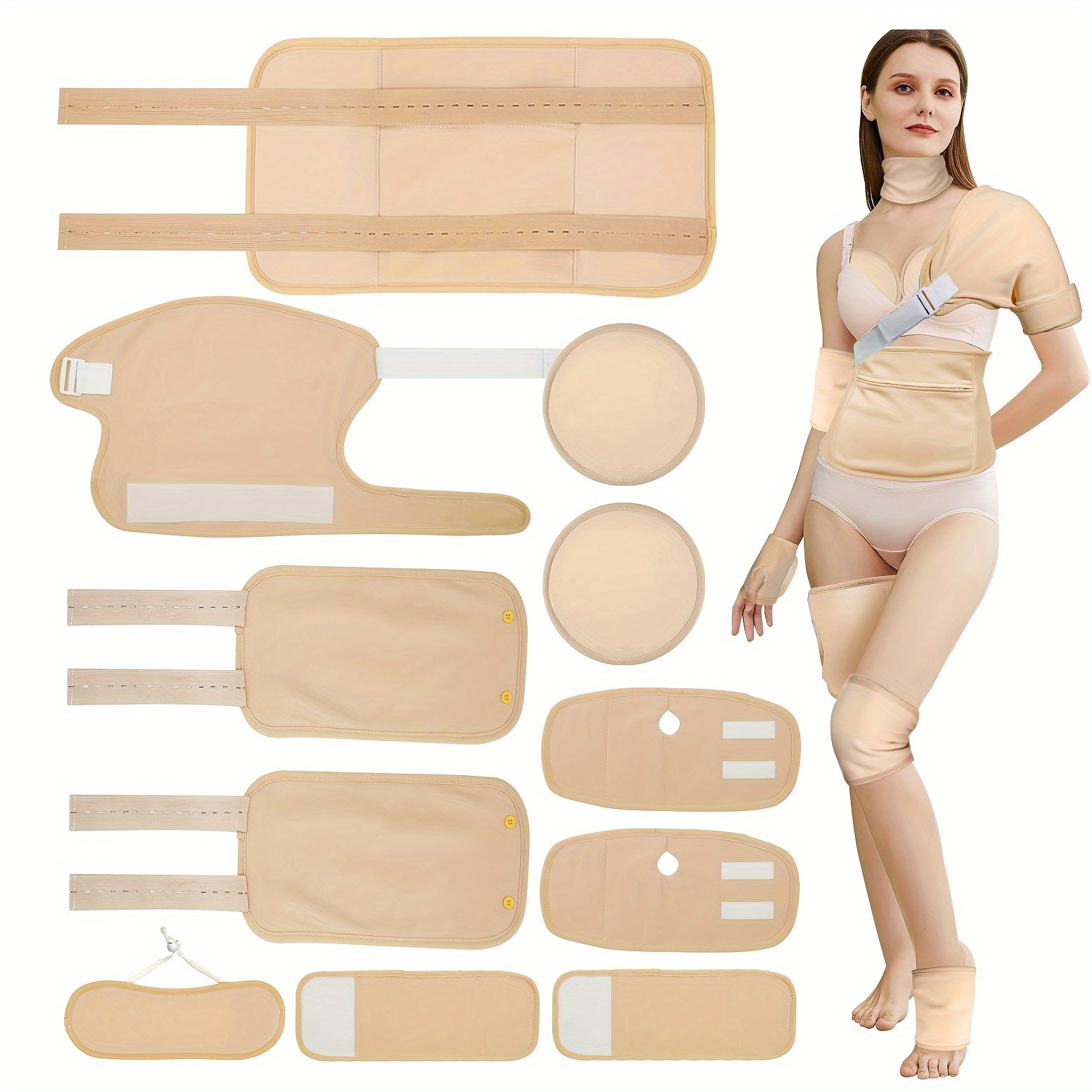 

11pcs Oil Wrap Set - Reusable, Machine Washable For Waist, Shoulders, Hands, Neck, Knees, Thighs, - Khaki