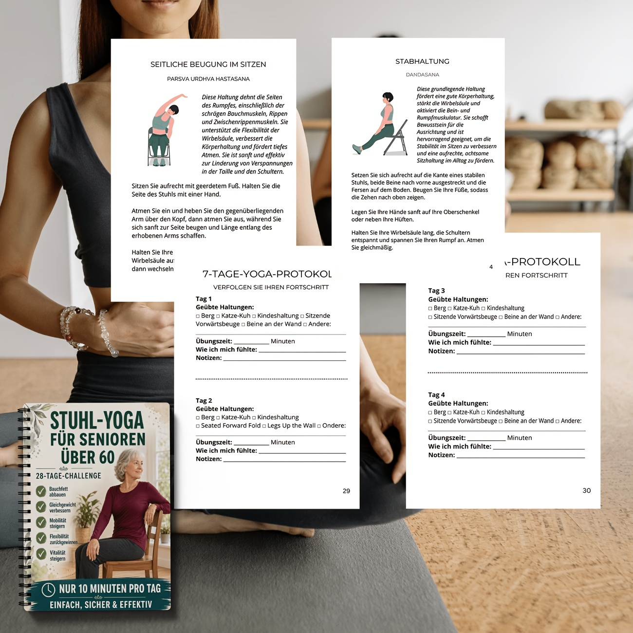 TEMU German Version - Chair Yoga Workout Plan, Sitting Routine With Guided Exercises, Progress Tracking, Flexibility, Mobility, And Strength Goals, ,