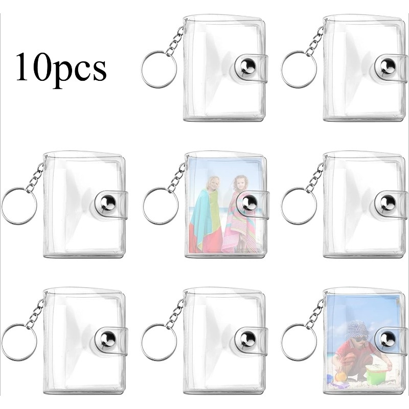 TEMU 10-pack Mini Photo Album Keychains, 2-inch Photo Key Rings, 20-slot Photo Card Holders, Transparent Photo Album Keychains With , Mini Albums,