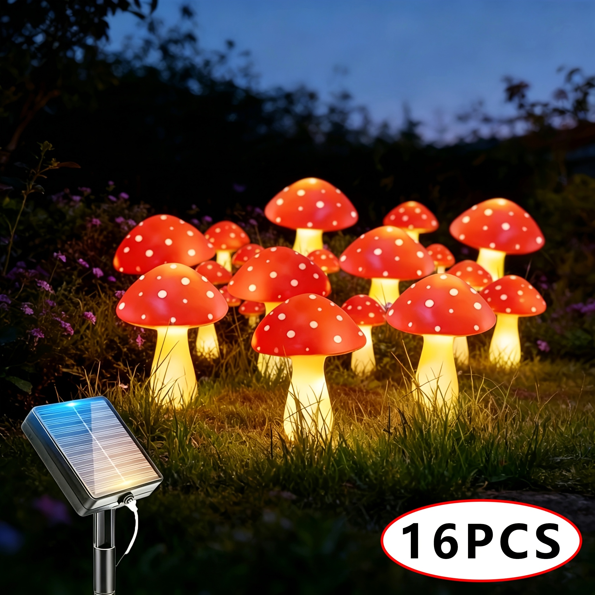 TEMU 16 Oversized Mushroom Lights, Solar Outdoor Lights, Lawn Lights, Summer Courtyard Decoration Warm Light Ip65, Day/christmas Decoration, Colorful