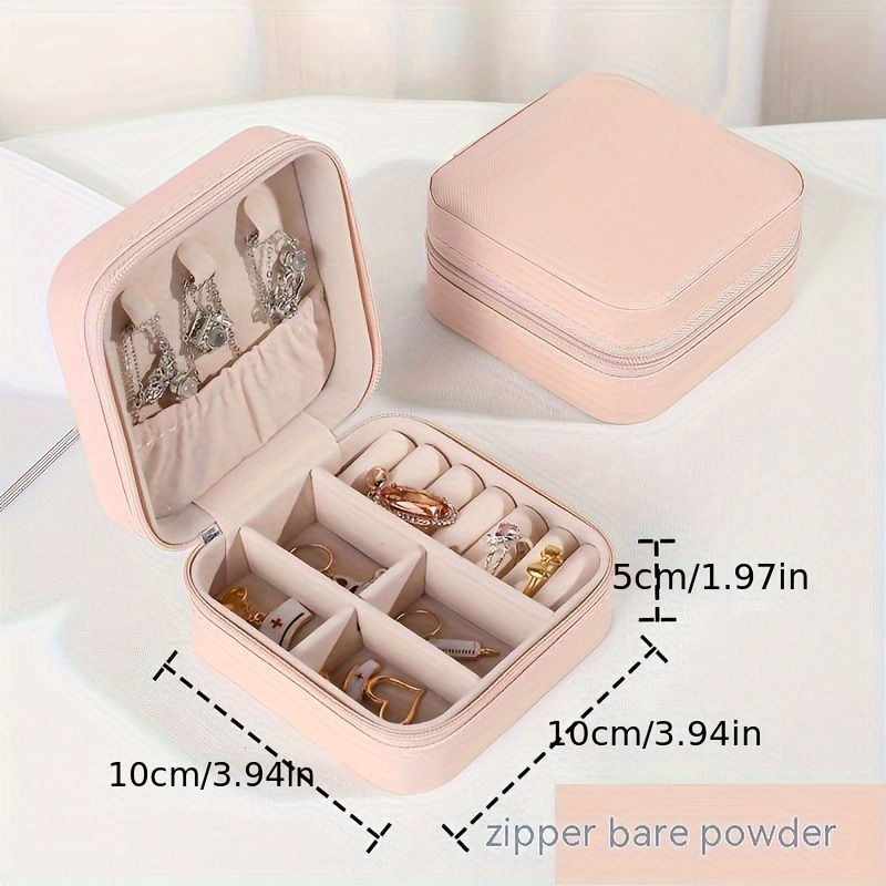 Elegant Mini Jewelry Organizer - Portable Faux Leather Travel Case for Earrings, Necklaces, Rings | Available in White, Pink, Blue, Black | Perfect Gift for Women & Girls details 1