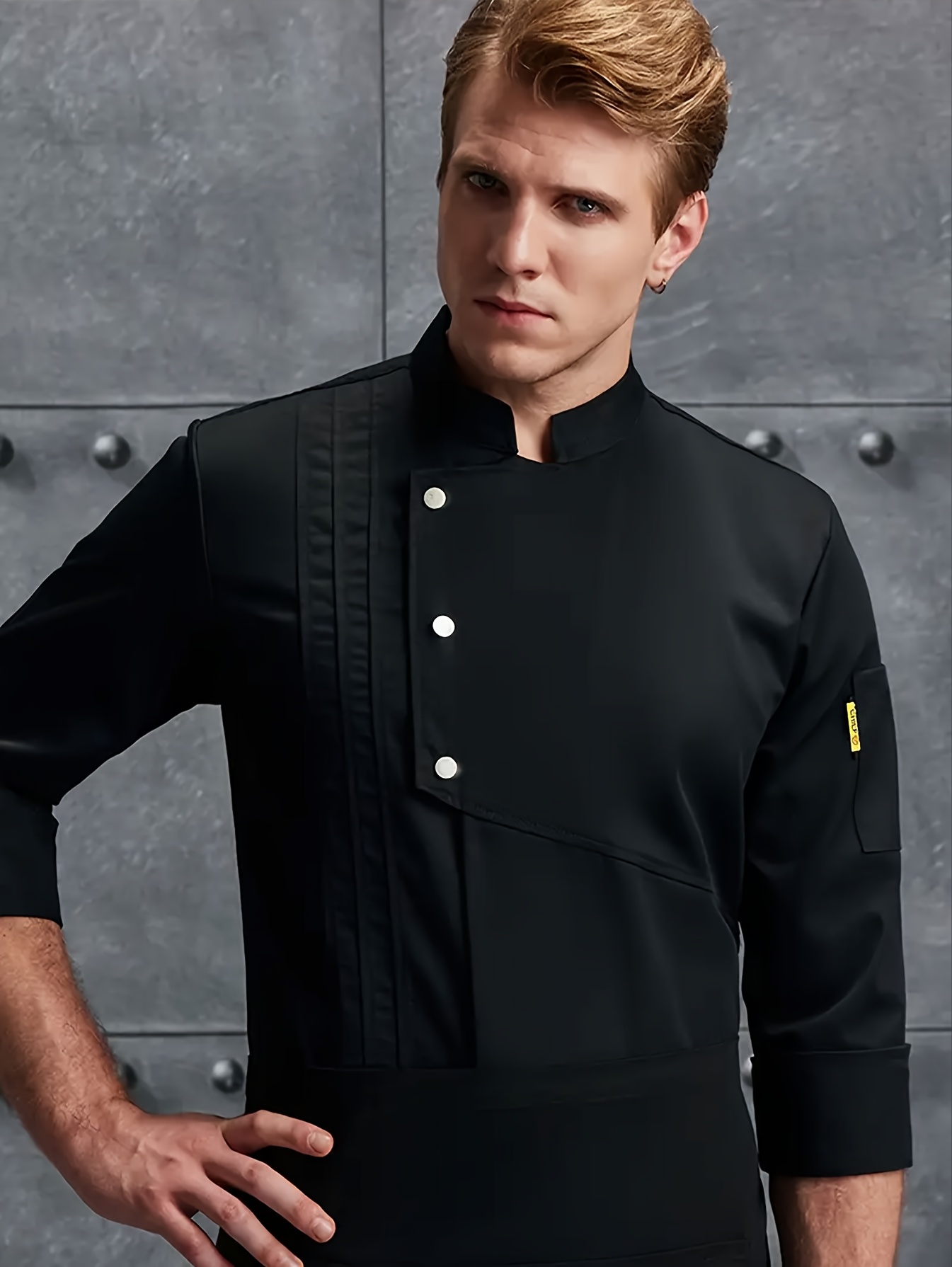 1pc unisex chef jacket elegant    m with button   side pockets non stretch fabric regular fit ideal for kitchen baking restaurant work   attire stylish chef jacket durable   0