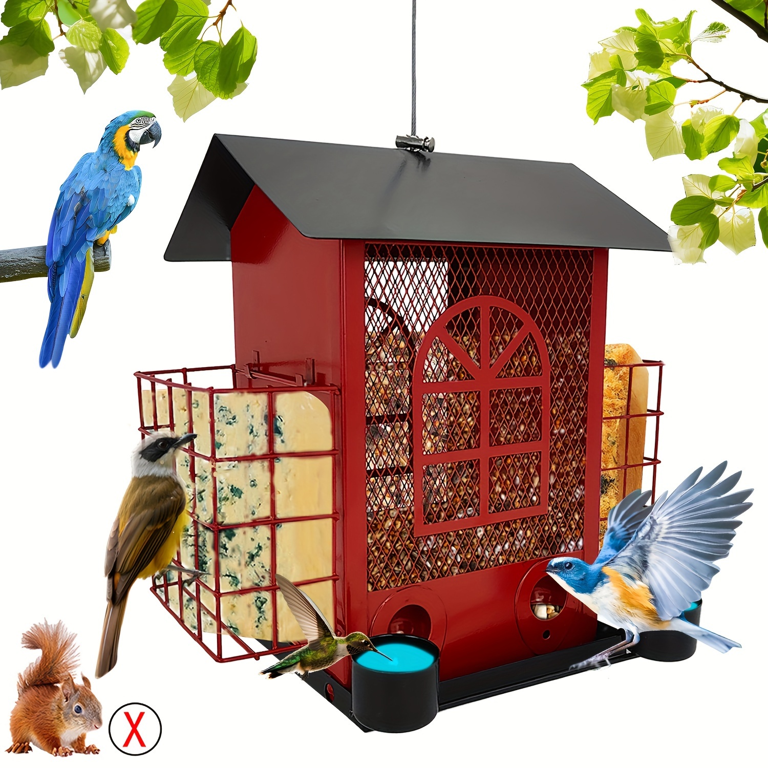 

1pc Bird Feeders For Outdoors Hanging, Metal Bird Feeder With Double Suet Cage Cake, Large Capacity, Bird Feeders Durable & Weatherproof, Easy To Clean & Refill, Great For Attracting Wild Birds