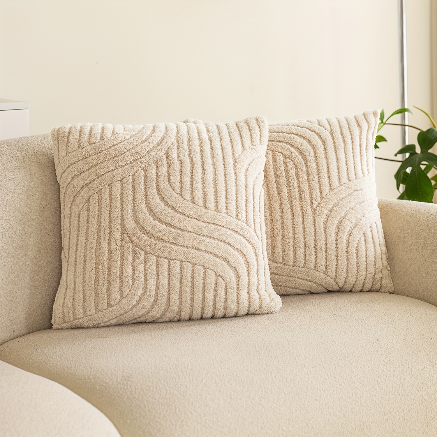 E-shop 2er-Set, Boho abstrakte Linien-Kissenbezüge, weiche Plüsch-Kissenhüllen für Zuhause, 12in*20in, 18in*18in, 20in*20in, weiche flauschige