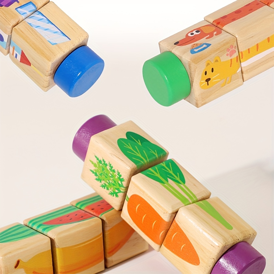 Educational Wooden Rotating Block Puzzle Toy for Kids