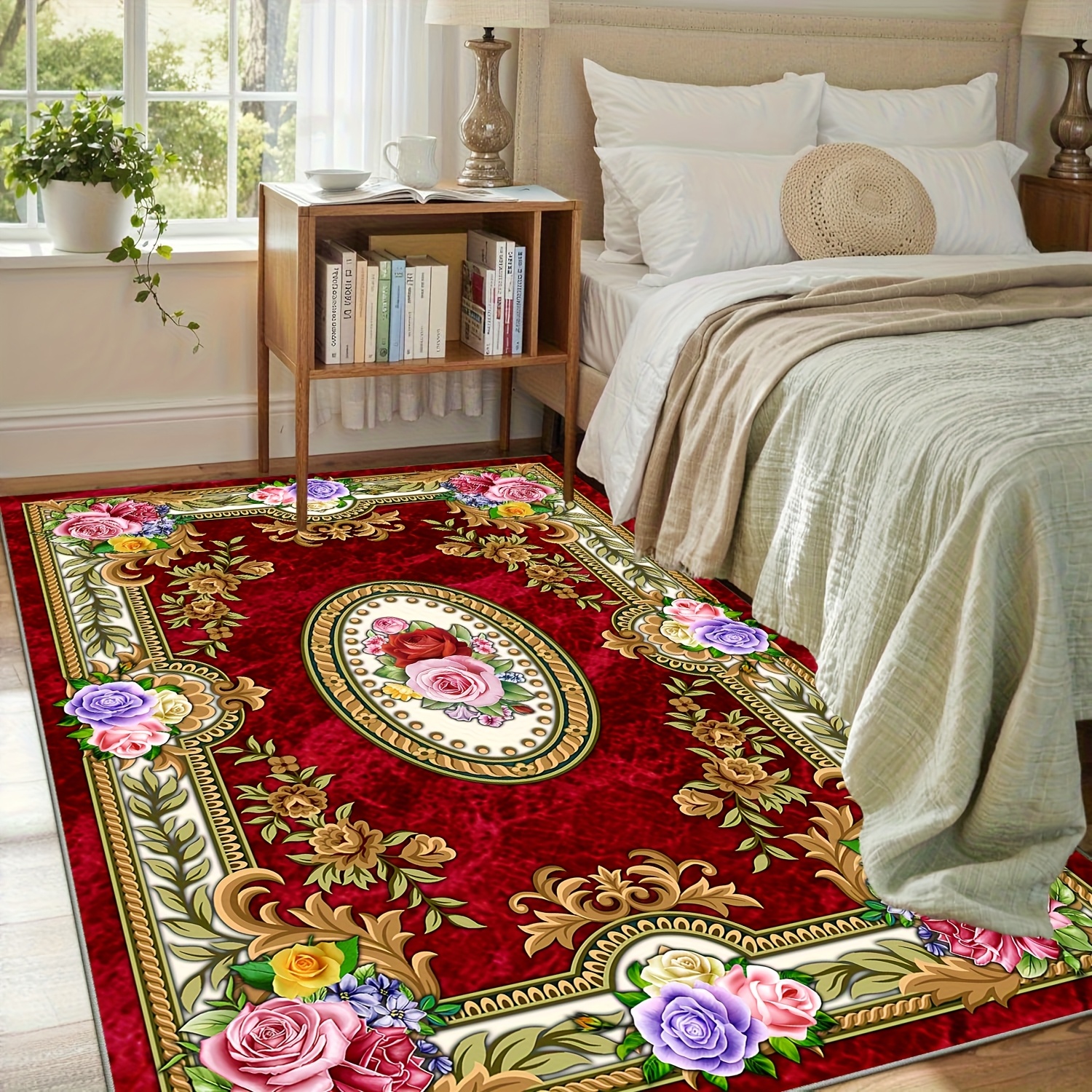 TEMU 1pc Luxury Velvet Area Mat - , Non-slip Backing Machine Washable 100% Polyester Fiber - Perfect For Areas Rooms, Bedrooms, And Indoor Spaces,
