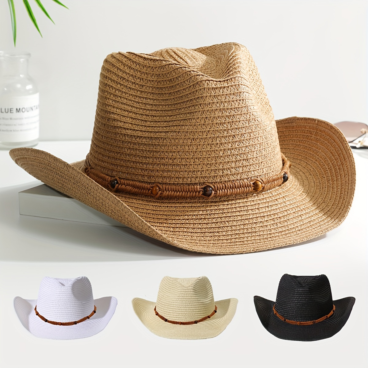 New Bull Head Cowboy Straw Hat Summer Outdoor Fishing - Temu