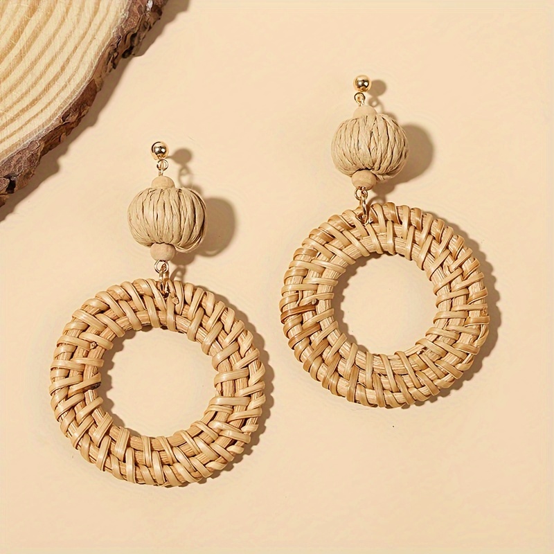 Handmade Bohemian Woven Geometric Rattan Earrings