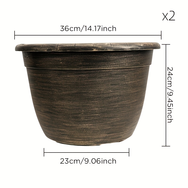 TEMU 2pcs - 10.5", 11.83", 14.41" Resin Plastic Planters With Drainage Holes - Sturdy, Modern Round Grow Pots For Indoor & Outdoor Use, Ideal For