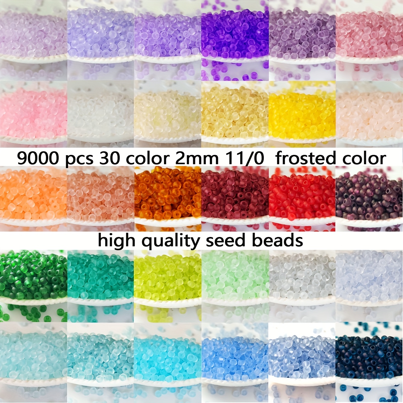 E-shop Ein Set mit 9000 Frost Glas Perlen für Schmuckherstellung, 2mm 11/0 in gefrosteten Farben, erhältlich in 30 Farbtönen. Jede Packung enthält 5