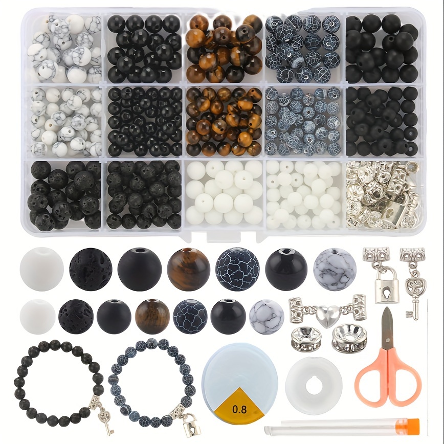 

1set Natural Stone Beads Kit For Couples Distance Bracelet Elastic Cord Magnet Clasps Jewelry Accessories Box For Lover Friends