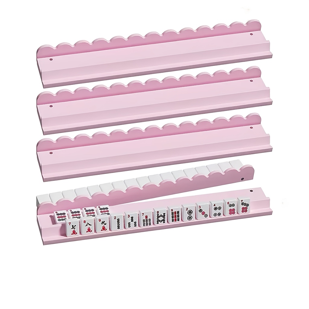 4 Sets Of Pink Wooden Mahjong Trays With Push Plates, American-style Mahjong Tile Push Plates. Modern Mahjong Accessories For . Party Packs, The Best Set Of Supplies For A